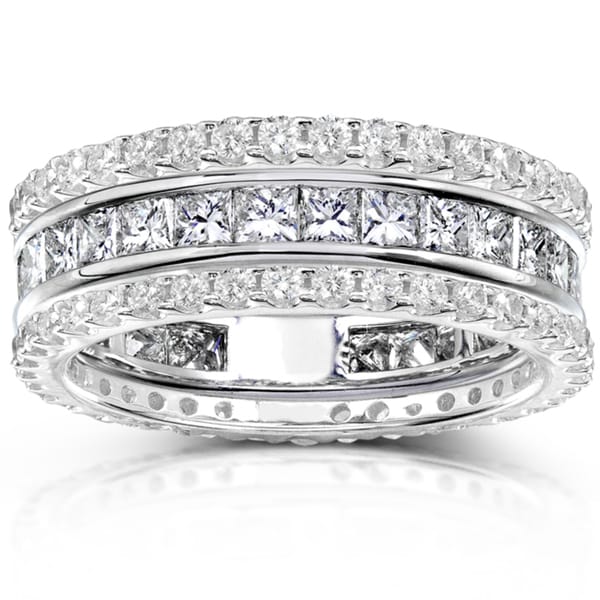 Annello by Kobelli 14k Gold 3ct TDW Diamond 3-piece Stackable Eternity Ring Set (H-I, I1-