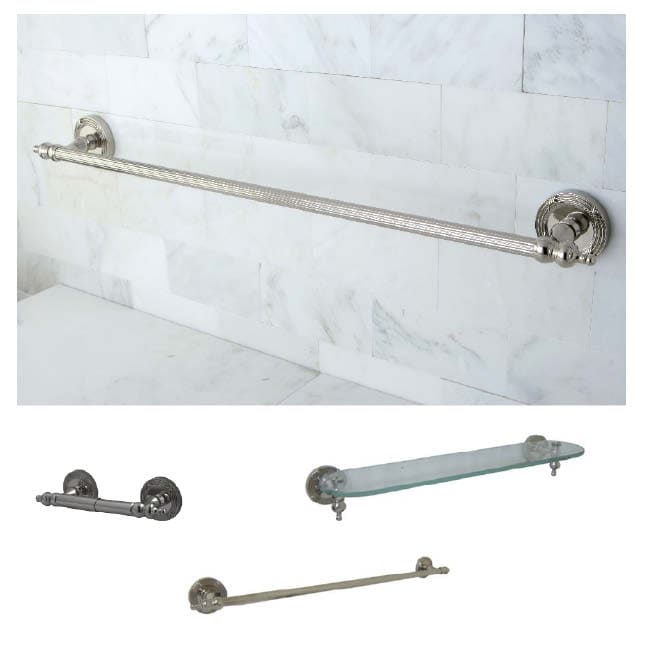 Polished Nickel 3 piece Shelf And Towel Bar Bathroom Accessory Set