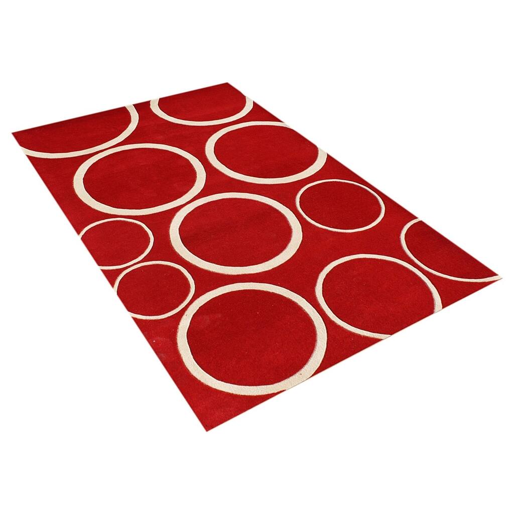 Alliyah Handmade New Zeeland Blend Red Circle Wool Rug (8' x 10') - 8' x 10'