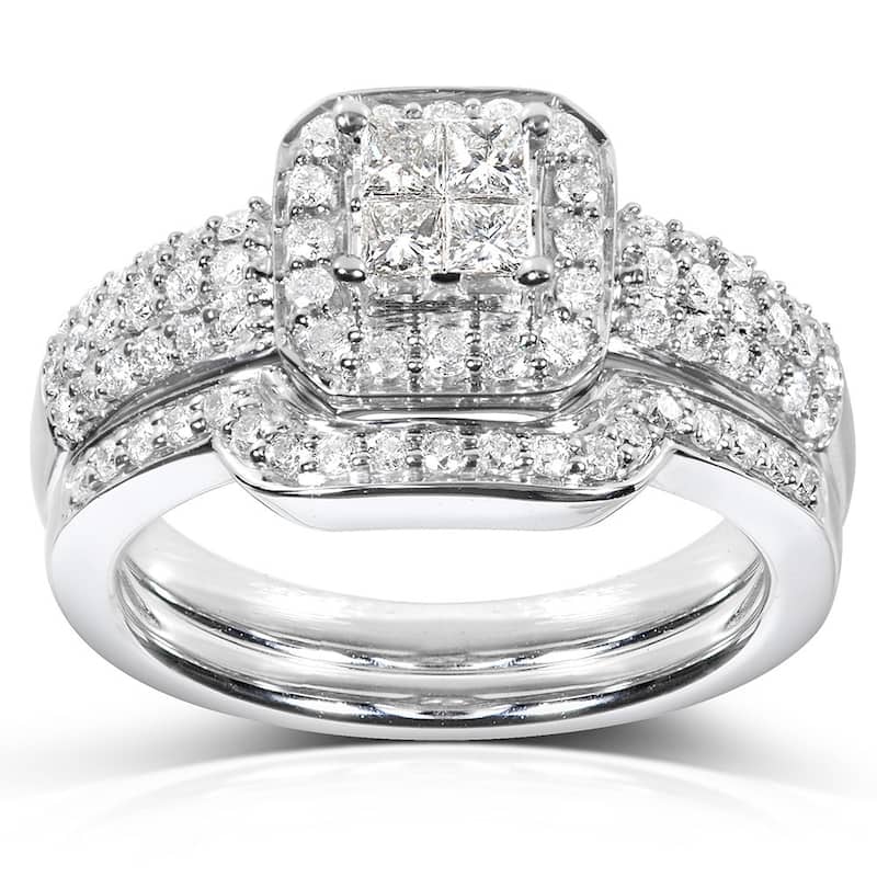Annello by Kobelli 14k White Gold 5/8ct TDW Diamond Bridal Halo Ring Set - 4