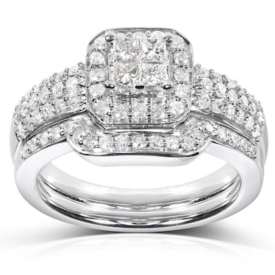 Annello by Kobelli 14k White Gold 5/8ct TDW Diamond Bridal Halo Ring Set