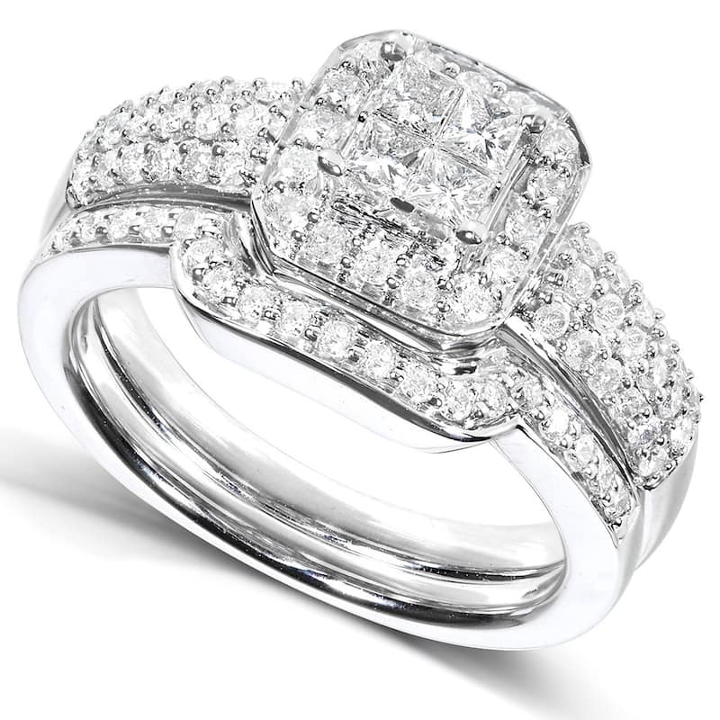 Annello by Kobelli 14k White Gold 5/8ct TDW Diamond Bridal Halo Ring Set
