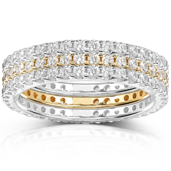 Annello by Kobelli 14k Two-tone Gold 1 1/2ct TDW Pave/ Prong-set Diamond 3-piece Stackable Eternity