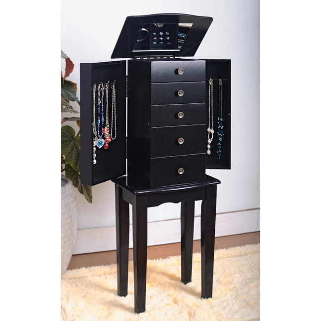 Contemporary Style Black Jewelry Armoire Chest - 13861931 - Overstock ...