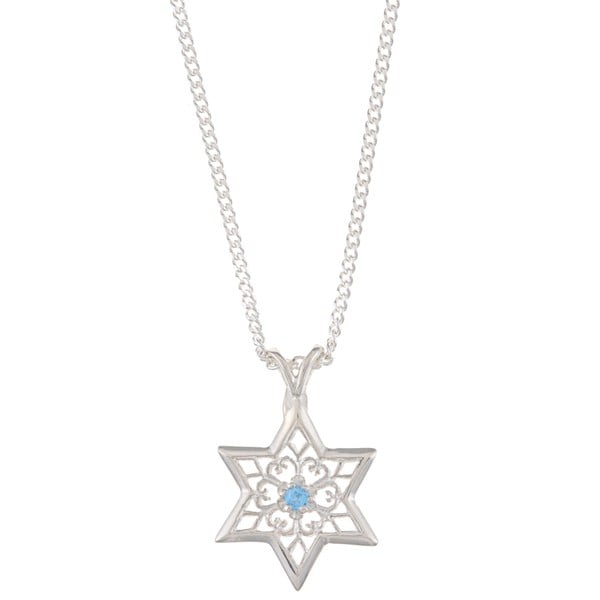 Sterling Silver Blue Topaz Floral Star of David Necklace Gemstone Necklaces