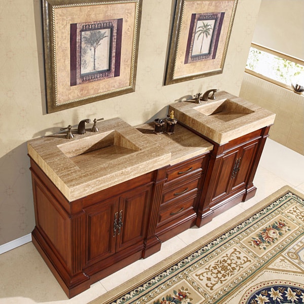 Silkroad Exclusive Travertine Top 83 Inch Double Sink Vanity Silkroad Exclusive Travertine Top 83 Inch Double Sink Vanity Cabinet
