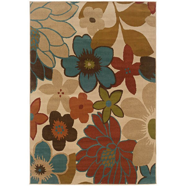 Copper Grove Wyndham Ivory and Gold Floral Area Rug - 6'7" x 9'6"