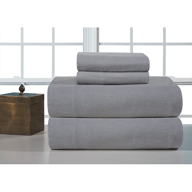 Heavyweight Cotton Flannel Bedsheet Set - Twin - Heather Grey