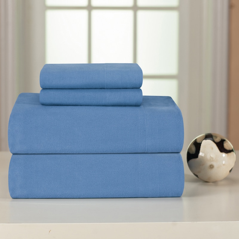 Heavyweight Cotton Flannel Bedsheet Set - Queen - Blue