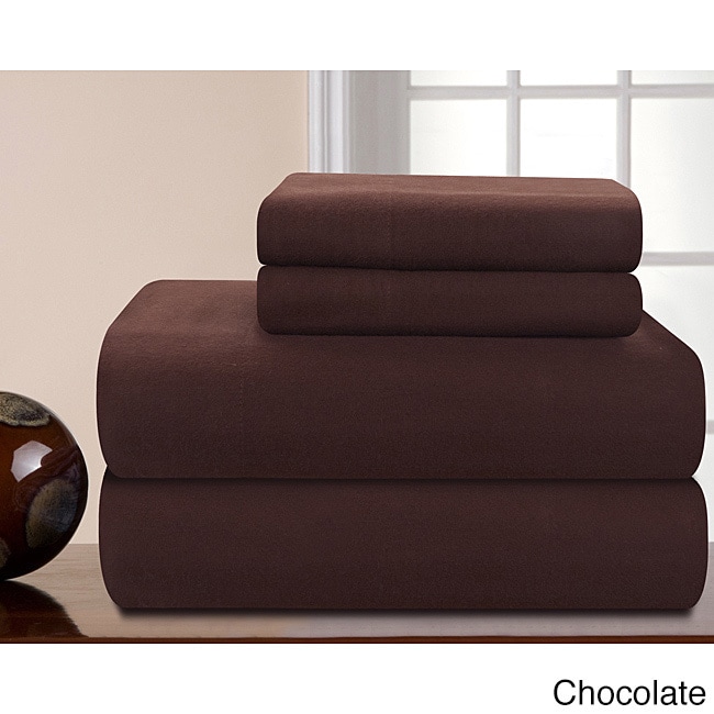 Pointehaven Heavyweight Flannel Sheet Set Brown Size Twin