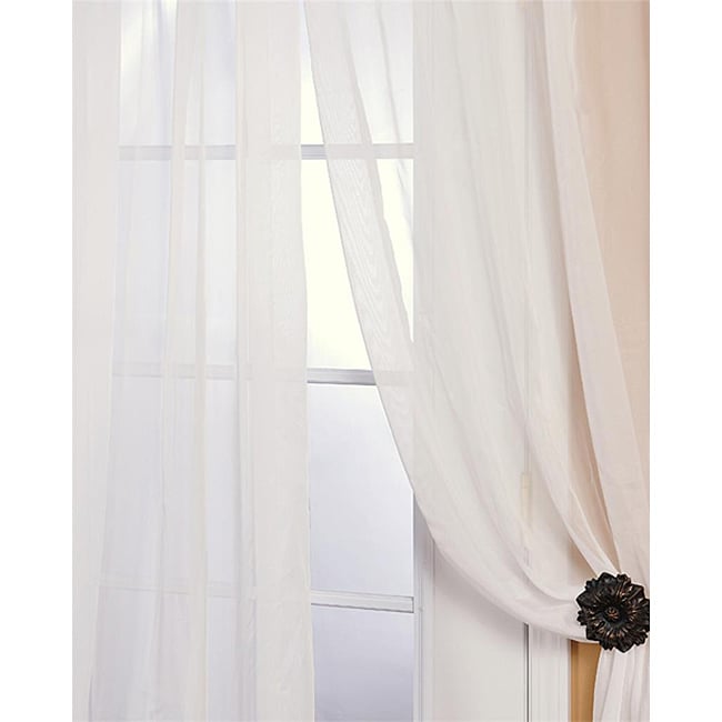 Off White Poly Voile Sheer Curtain Panel Pair