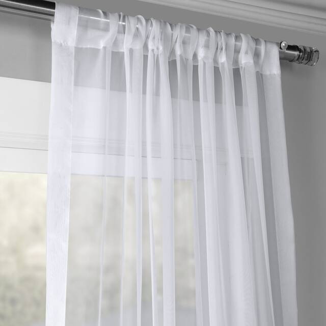 Exclusive Fabrics White Poly Voile Sheer Curtain Panel Pair (2 Panels)