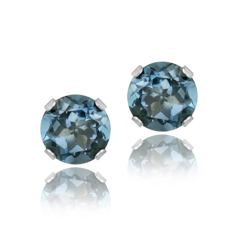 Glitzy Rocks 14k White Gold 2 1/10ct TGW 6mm London Blue Topaz Stud Earrings