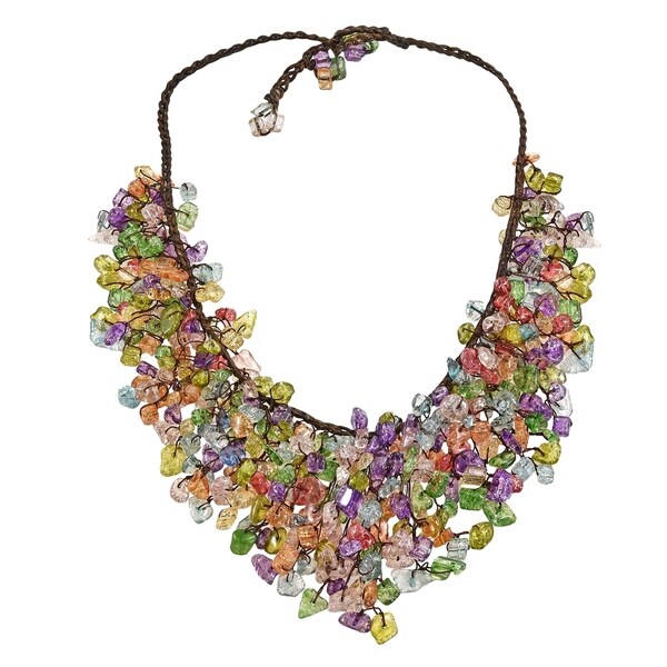 Handmade Multicolor Glass Waterfall Bib Necklace (Thailand)