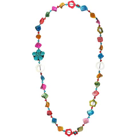 Handmade Mother of Pearl Multicolor Sensation Floral Necklace (Thailand)