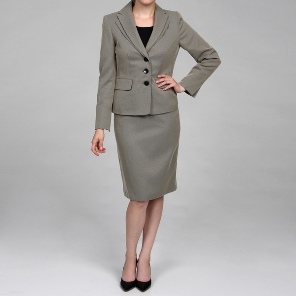 Le Suit Women's Black/ Camel 3 button Skirt Suit Le Suit Skirt Suits