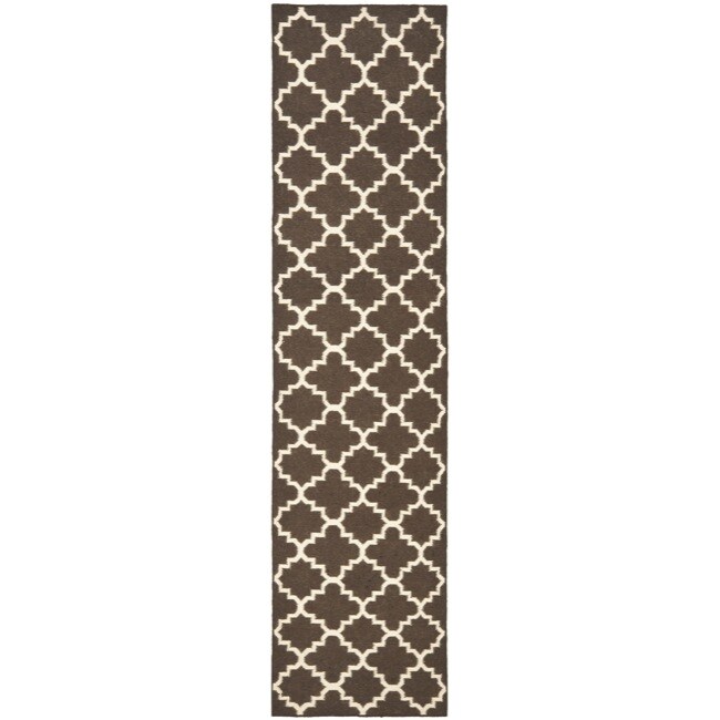 Safavieh Hand woven Moroccan Dhurrie Brown/ Ivory Wool Rug (26 X 12)