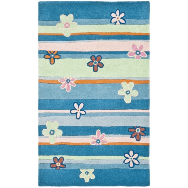 Handmade Childrens Spring Sky Blue N. Z. Wool Rug (3 X 5)