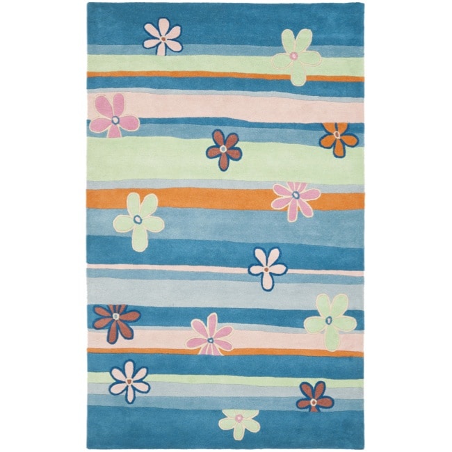 Handmade Childrens Spring Sky Blue N. Z. Wool Rug (5 X 8)