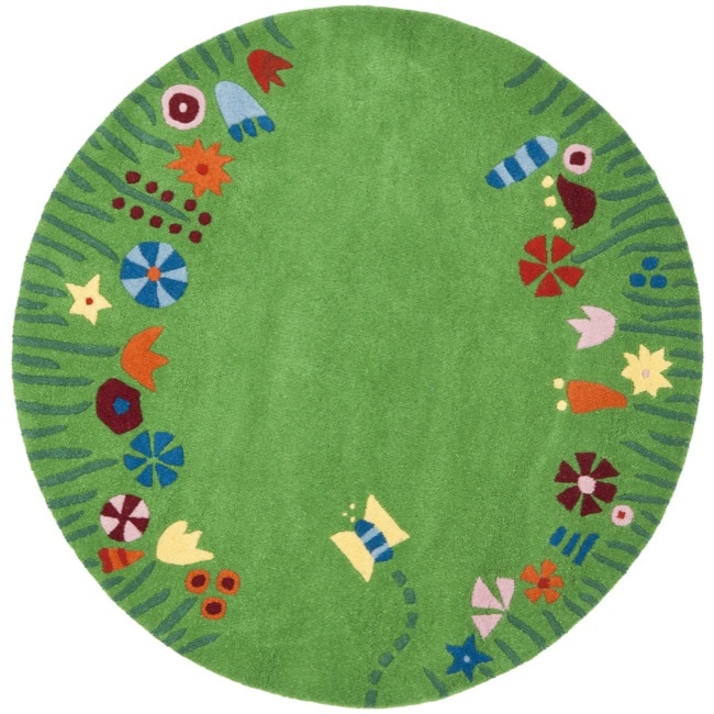 Handmade Childrens Summer Grass Green N. Z. Wool Rug (6 Round)