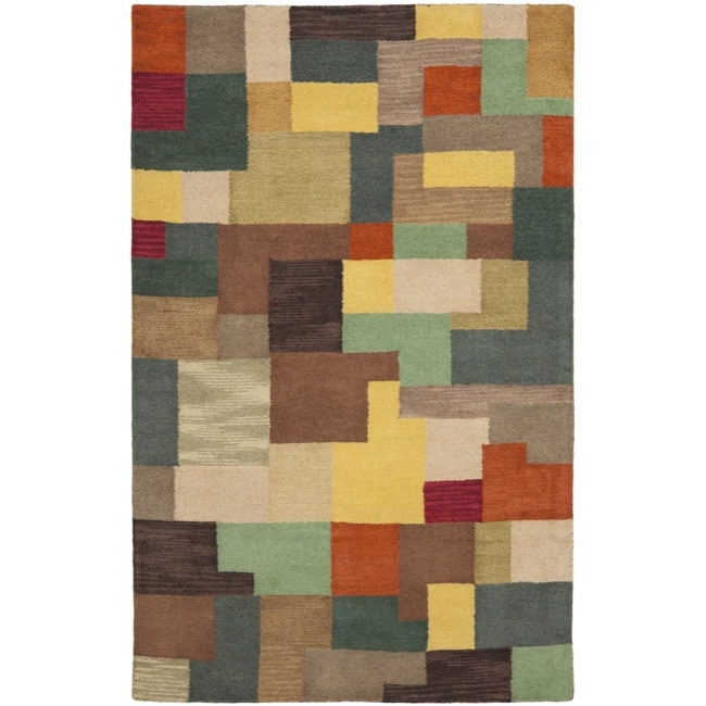 Handmade New Zealand Wool Deco Square Rug (36 X 56)