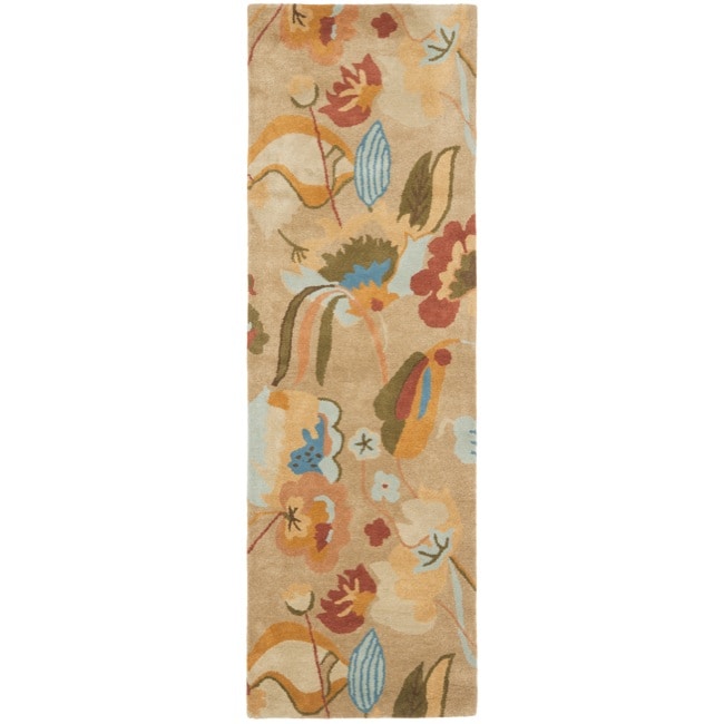 Handmade Soho Flora Beige New Zealand Wool Rug (26 X 8)