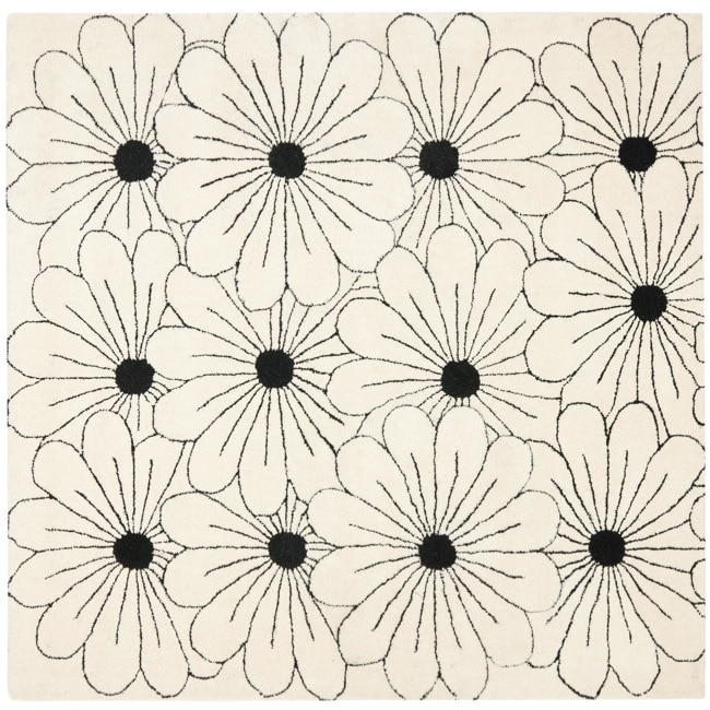 Handmade New Zealand Wool Daisies Ivory Rug (6 Square)