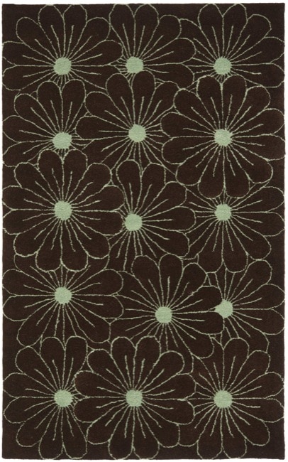 Handmade New Zealand Wool Daisies Brown Rug (5x 8)