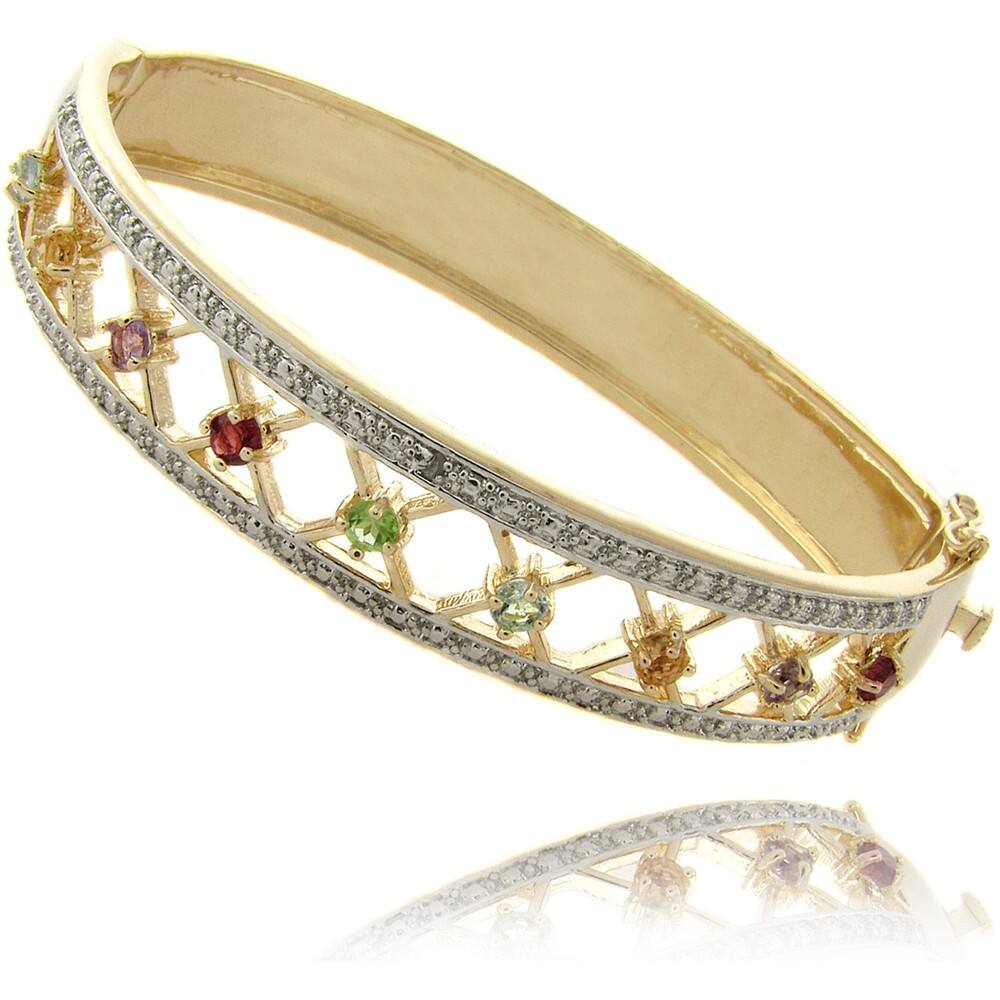 Dolce Giavonna 14k Gold Overlay Multi-gemstone and Diamond Accent Bracelet