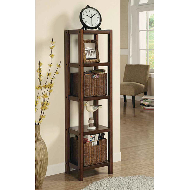 Oak Veneer Storage Shelf Unit with Storage Baskets  