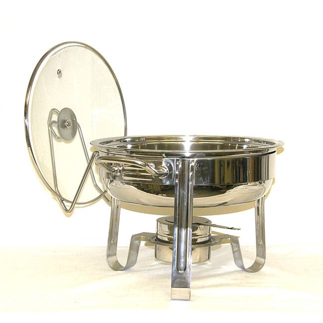 Mega Cook Four Quart Stainless Steel Round Chafing Dish with Glass Lid