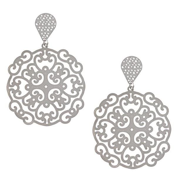 La Preciosa Stainless Steel Large Filigree Dangle Earrings   13867250