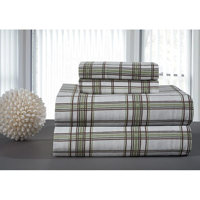 Pointehaven Sage Plaid Flannel Sheet Set - Free Shipping On Orders Over $45 - 0 ...