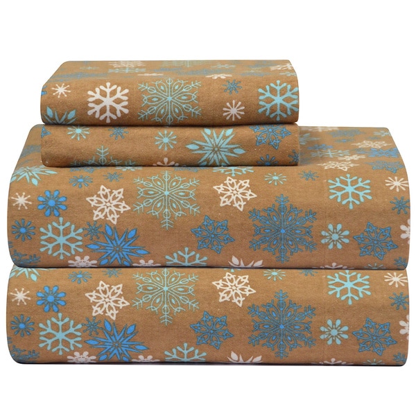 Shop Pointehaven Snow Flakes Printed Flannel Bed Sheet Set - On Sale - Overstock - 6223336