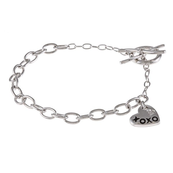 Sterling Silver Diamond Accent 'XOXO' Charm Bracelet Diamond Bracelets