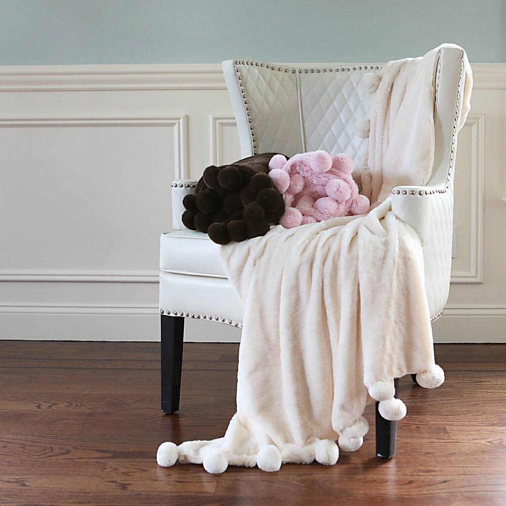Aurora Home Pom Pom Faux-Fur Throw