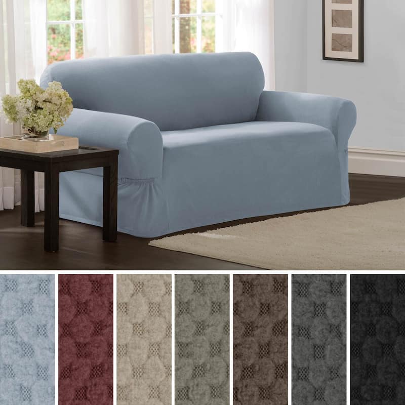 Maytex Stretch Pixel 1 Piece Loveseat Furniture / Slipcover - 34"h x 38"d x 58-73"w - 34"h x 38"d x 58-73"w - Steel Blue - Solid - Casual/Traditional/Classic