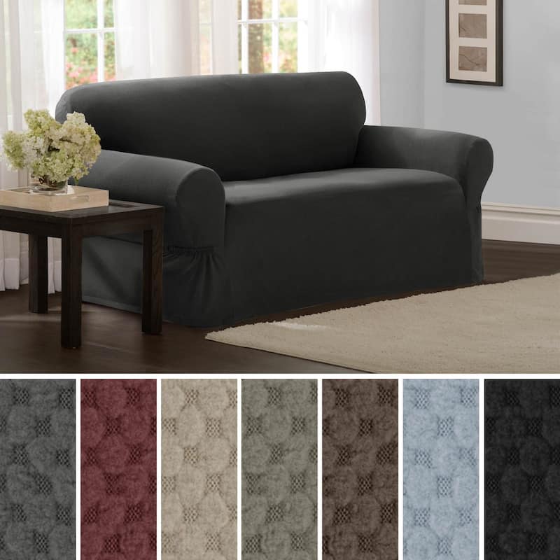 Maytex Stretch Pixel 1 Piece Loveseat Furniture / Slipcover - 34"h x 38"d x 58-73"w - 34"h x 38"d x 58-73"w - Charcoal - Geometric/Solid - Casual/Traditional/Shabby Chic