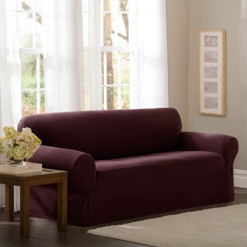 Maytex Stretch Pixel 1 Piece Loveseat Furniture / Slipcover - 34"h x 38"d x 58-73"w - 34"h x 38"d x 58-73"w - Wine - Dots/Solid - Traditional/Classic