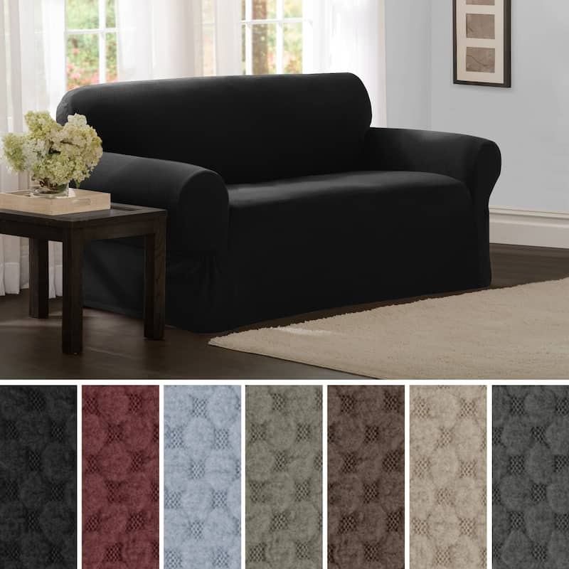 Maytex Stretch Pixel 1 Piece Loveseat Furniture / Slipcover - 34"h x 38"d x 58-73"w - 34"h x 38"d x 58-73"w - Black - Solid - Casual/Traditional/Cabin & Lodge