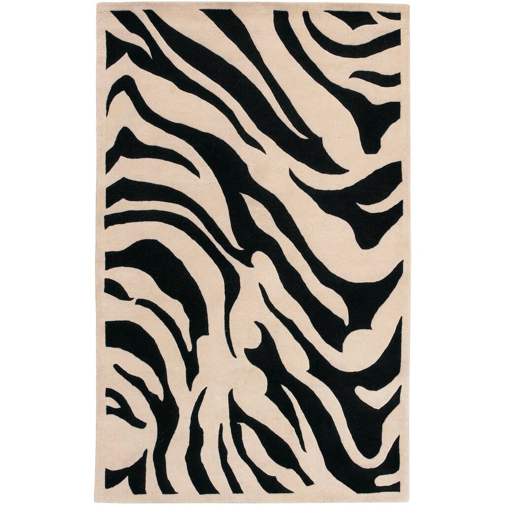 Hand-tufted Black/White Zebra Animal Print Modesto Wool Area Rug - 12' x 15'