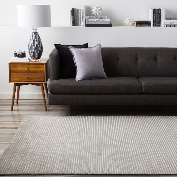 Hand-knotted Solid Grey Casual Yonkers Semi-Worsted Wool Area Rug