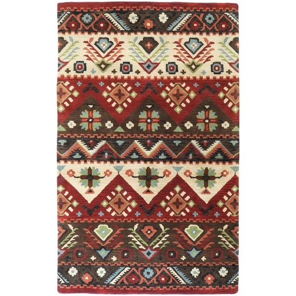 Hand-tufted Red Southwestern Aztec Henderson New Zealand Wool Area Rug - 5' x 8'