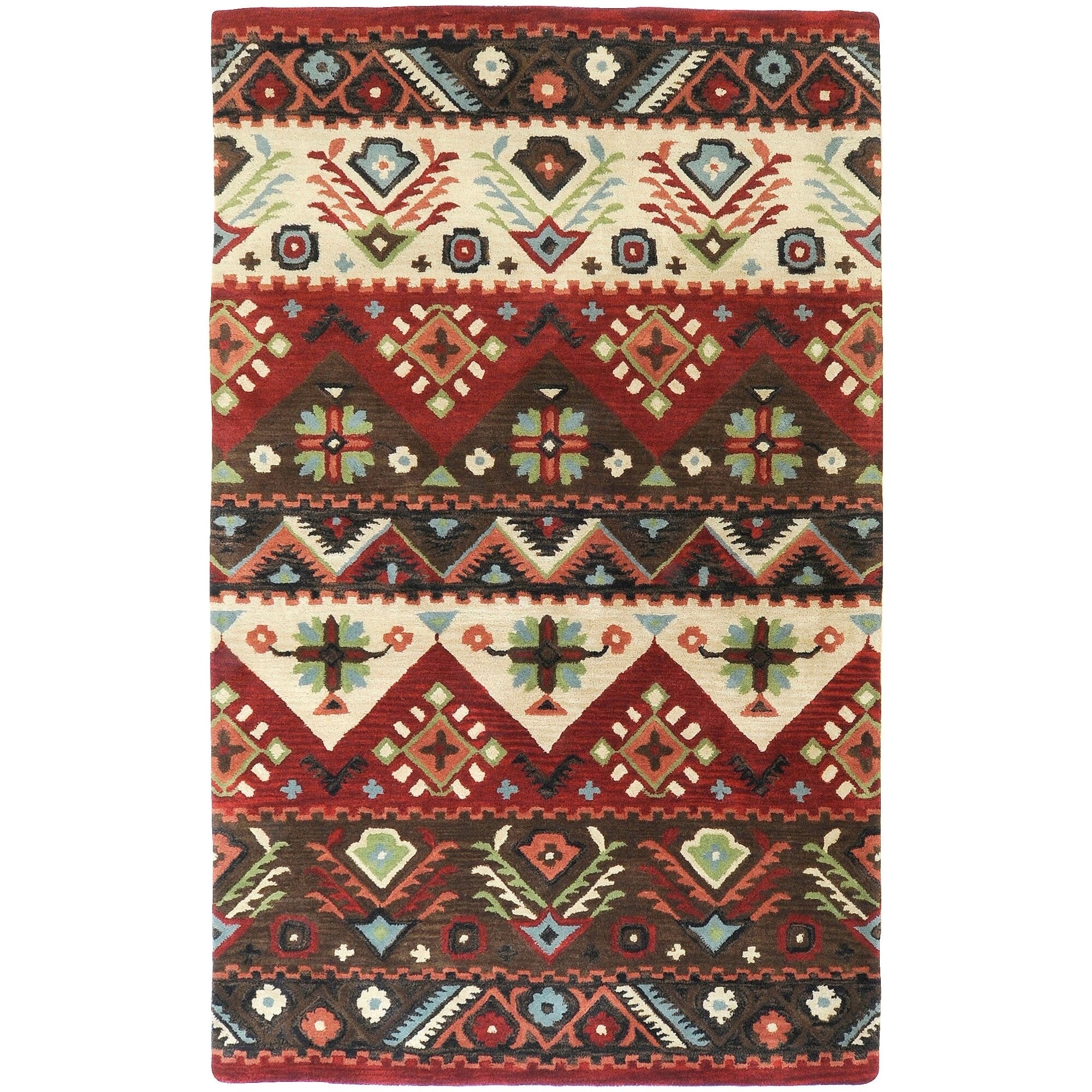 Hand Tufted Red Southwestern Aztec Henderson New Zealand Wool Area Rug 9 X 13