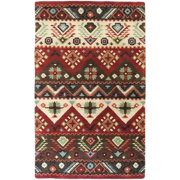 Hand Tufted Red Southwestern Aztec Henderson New