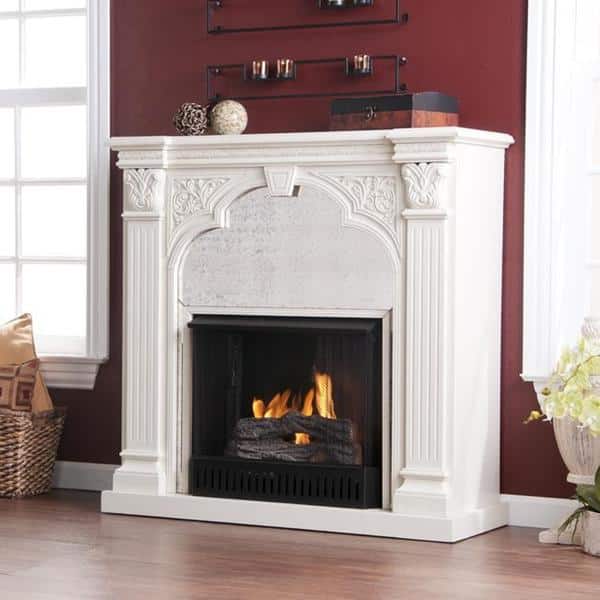 Shop Kidwell Antique White Gel Fuel Fireplace Overstock 6228247