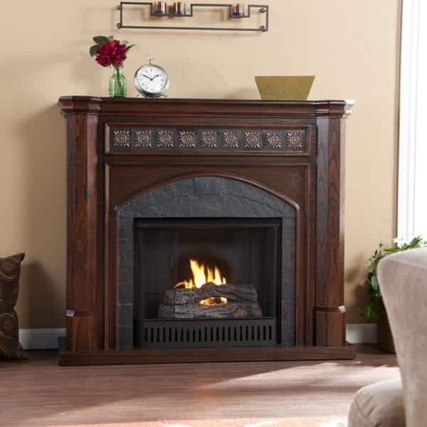 Calvin Espresso and Grey Faux Slate Gel Fuel Fireplace Overstock