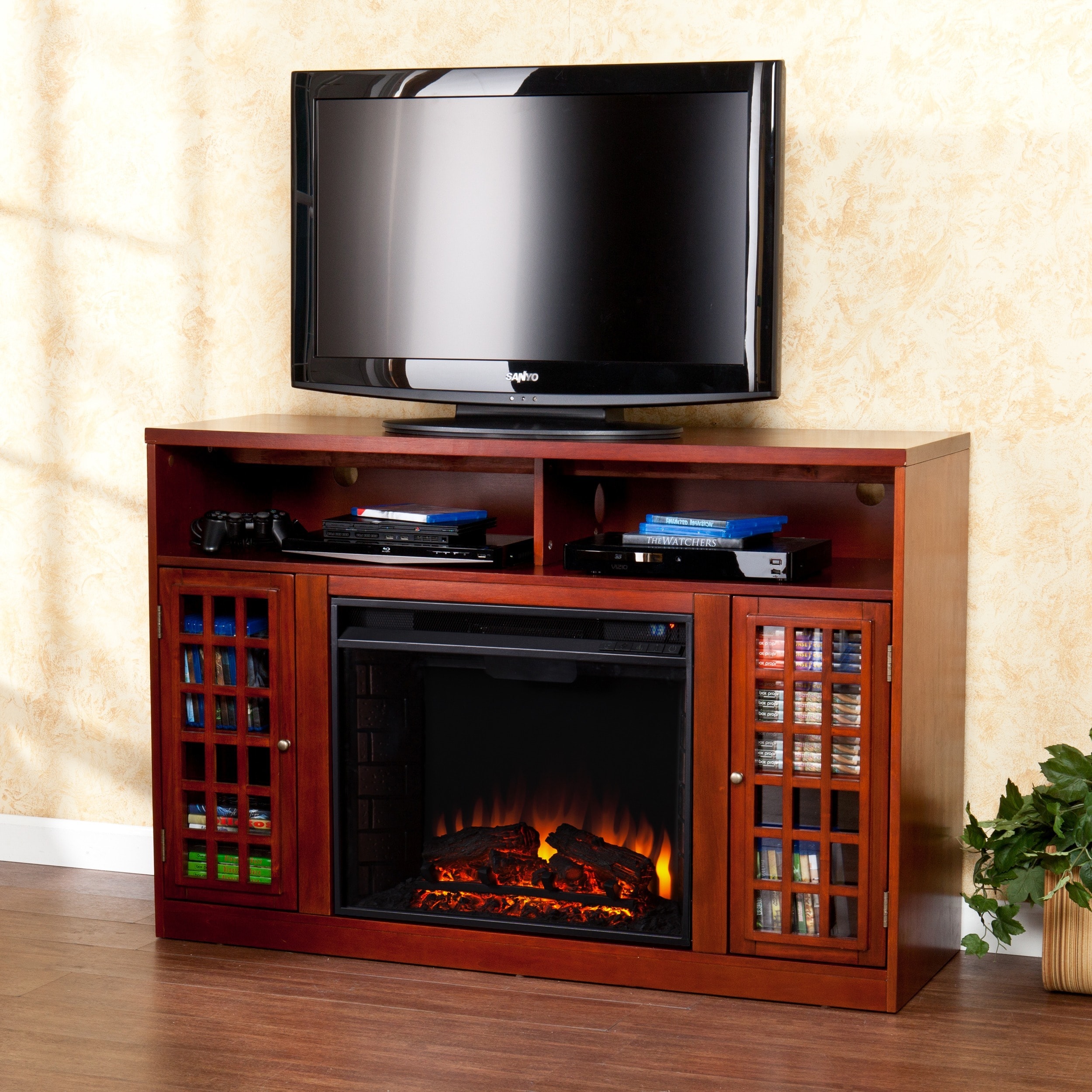 Brannick Mahogany Media Console Fireplace