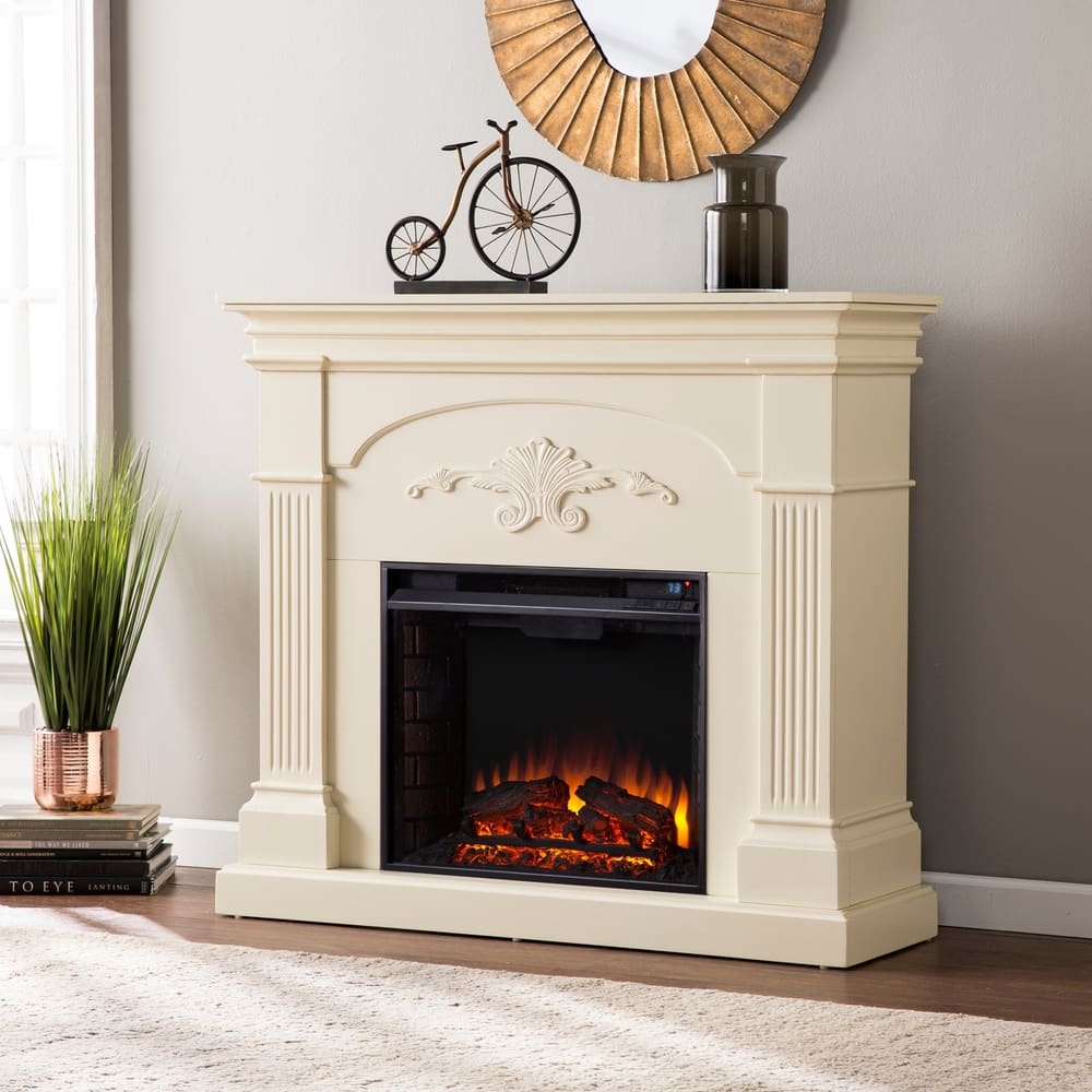 SEI Furniture Mazus Transitional Electric Fireplace with Ivory Mantel