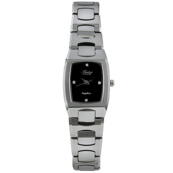 Swiss Edition Womens Tungsten Black Dial Crystal Accent Watch